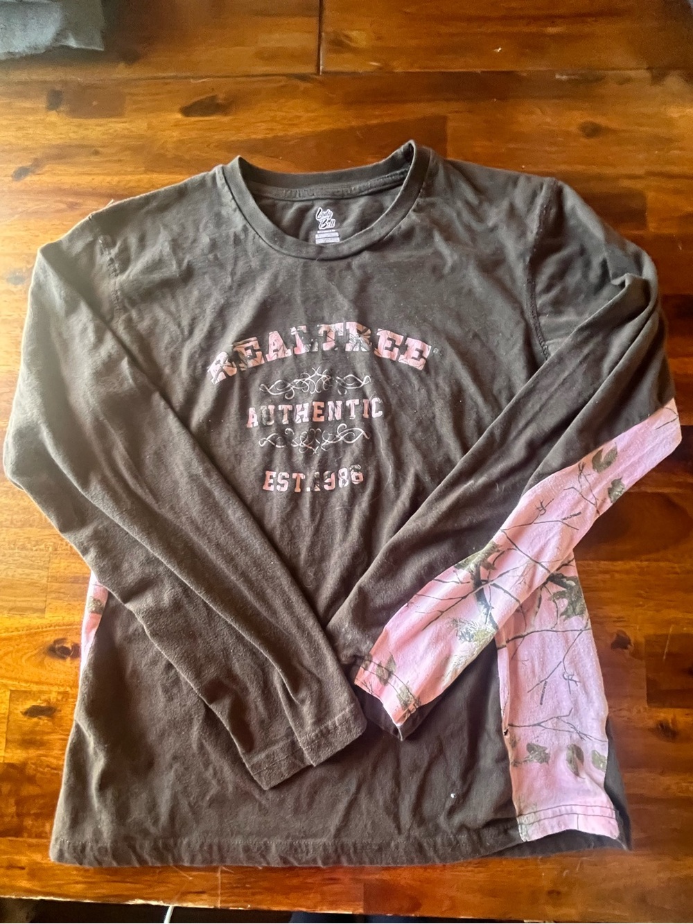 Realtree Brown Long Sleeve Tee with Pink Camo Sleeve